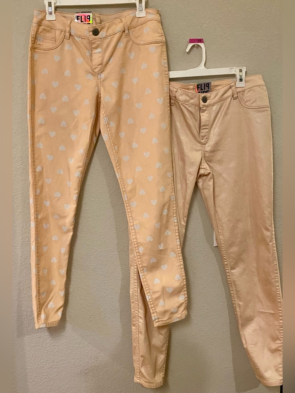 3/$12 - Flip Side Peach Heart-Print Reversible Denim Jeans - Sizes 9 and 13